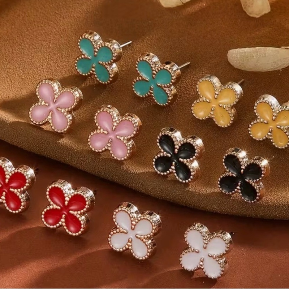 Elegant Four-Petal Stud Earrings in Multiple Colors  New